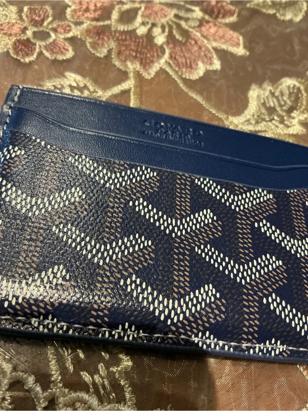 Goyard Navy Card Holder with Goyardine Pattern